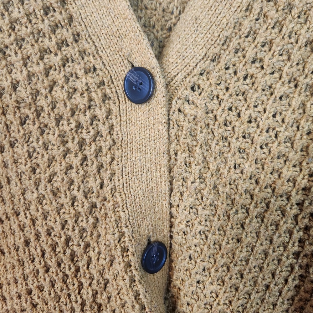 American Eagle Mustard Yellow Open Stitch Button Front Cardigan Sweater Medium - Picture 6 of 11